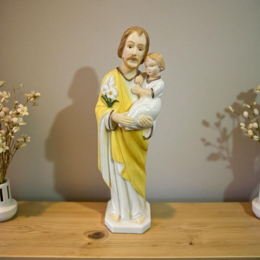 St Joseph Christ Child Figurine 6.25" Plastic Statue Hong Kong Vintage Christian